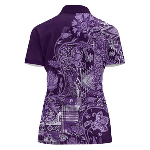 Afro Floral mix Maasai Shuka Women Polo Shirt Purple Moitf