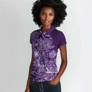 Afro Floral mix Maasai Shuka Women Polo Shirt Purple Moitf