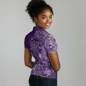 Afro Floral mix Maasai Shuka Women Polo Shirt Purple Moitf