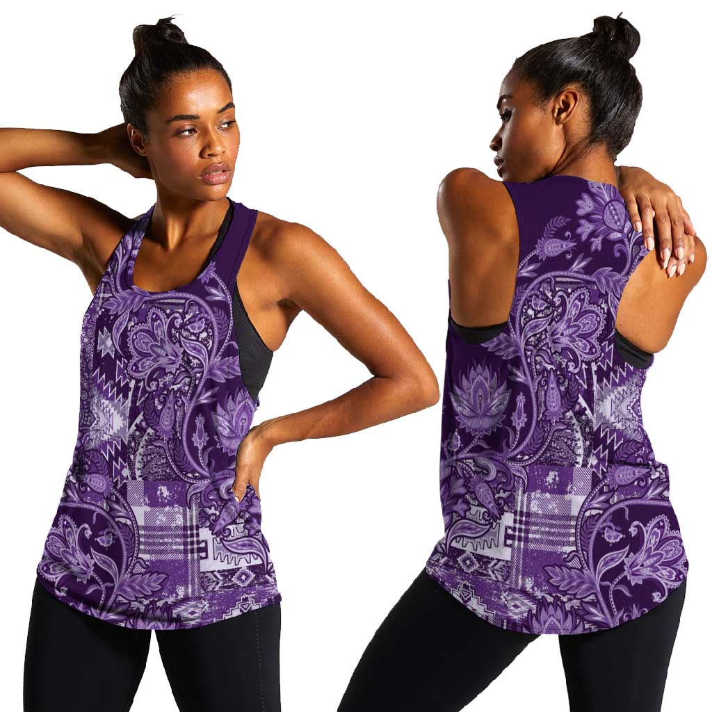 Afro Floral mix Maasai Shuka Women Racerback Tank Purple Moitf