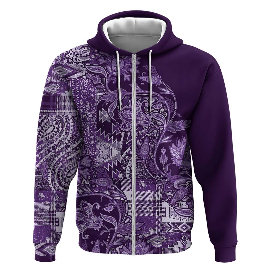 Afro Floral mix Maasai Shuka Zip Hoodie Purple Moitf