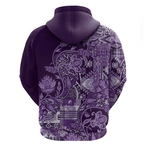 Afro Floral mix Maasai Shuka Zip Hoodie Purple Moitf