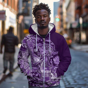 Afro Floral mix Maasai Shuka Zip Hoodie Purple Moitf