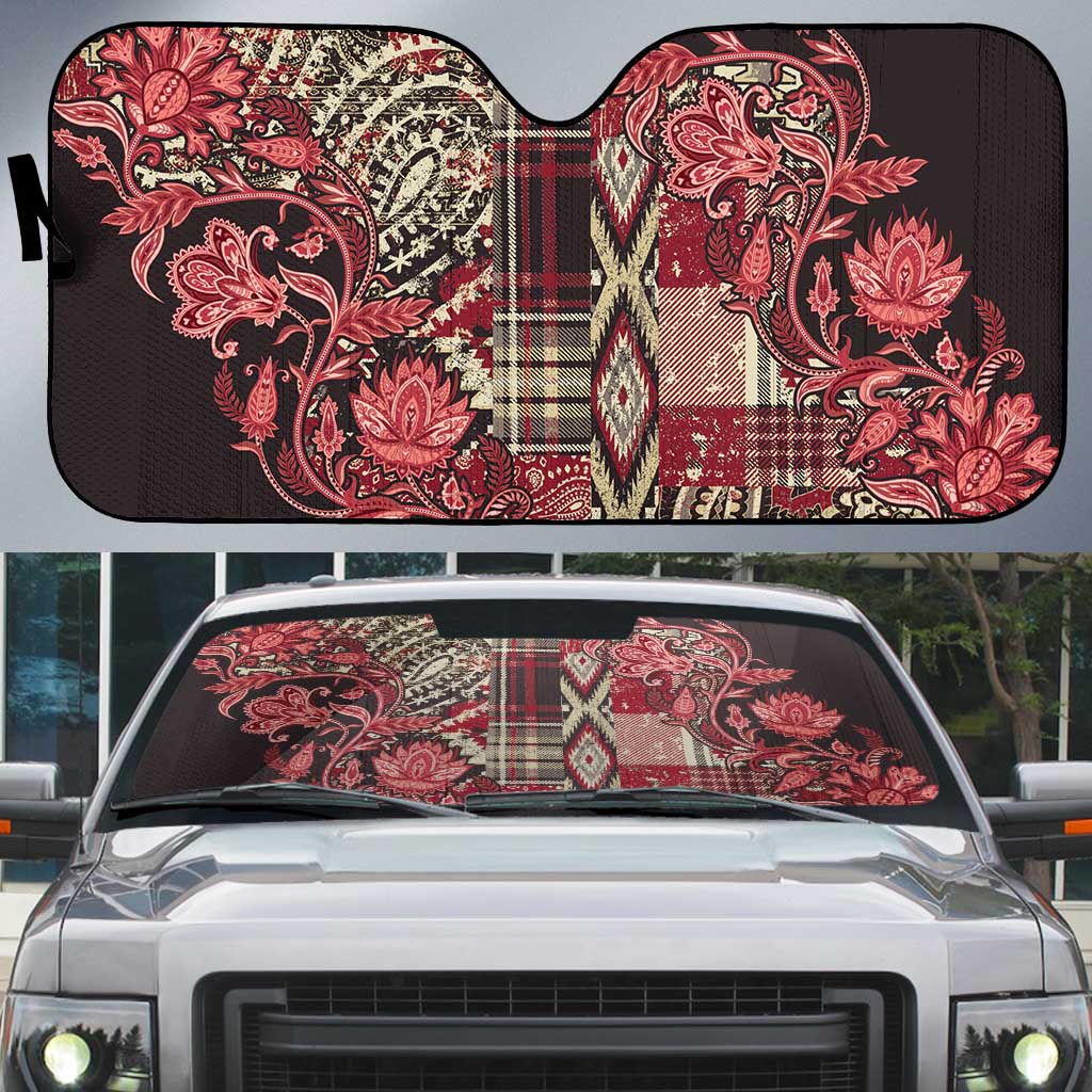 Africa Floral mix Maasai Shuka Auto Sun Shade Red Moitf