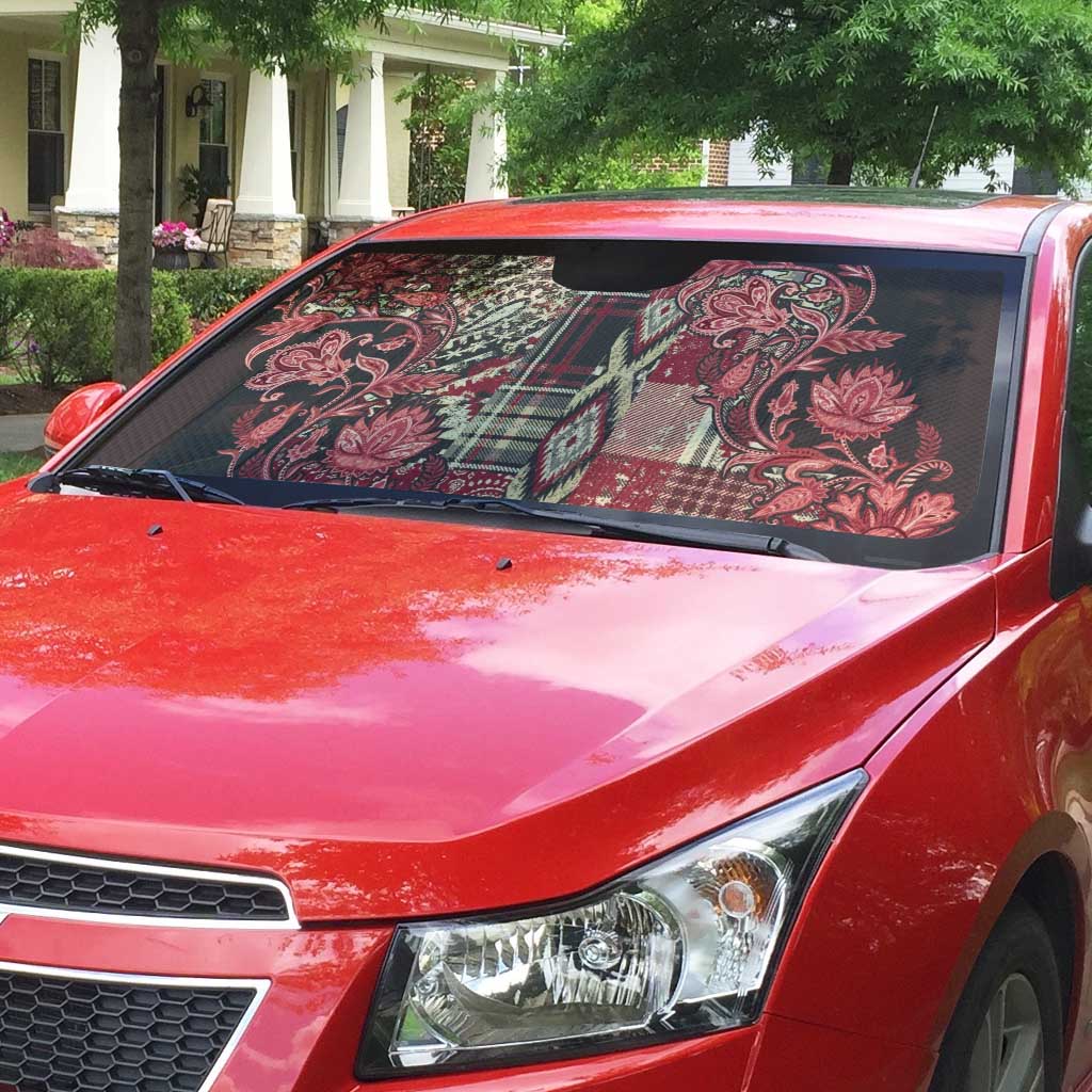 Africa Floral mix Maasai Shuka Auto Sun Shade Red Moitf
