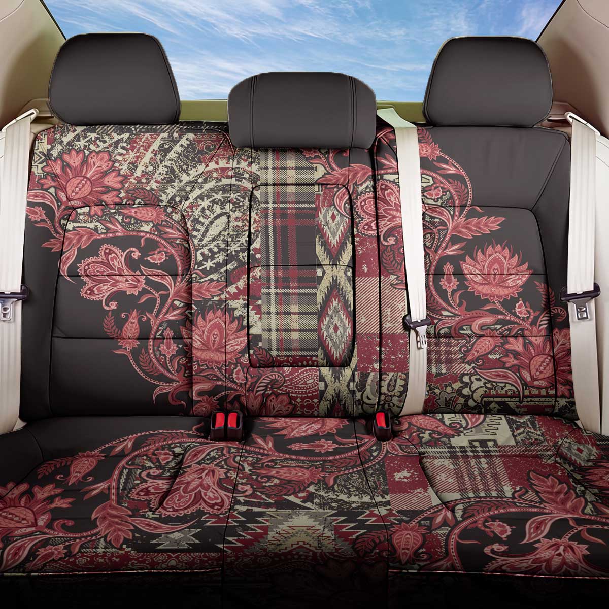 Afro Floral mix Maasai Shuka Back Car Seat Cover Red Moitf