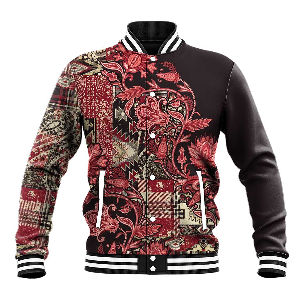 Afro Floral mix Maasai Shuka Baseball Jacket Red Moitf LT9