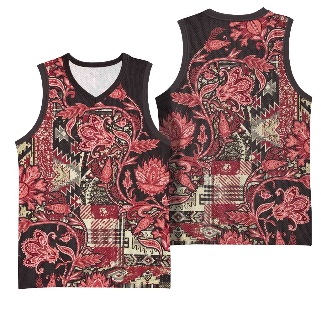 Afro Floral mix Maasai Shuka Basketball Jersey Red Moitf LT9