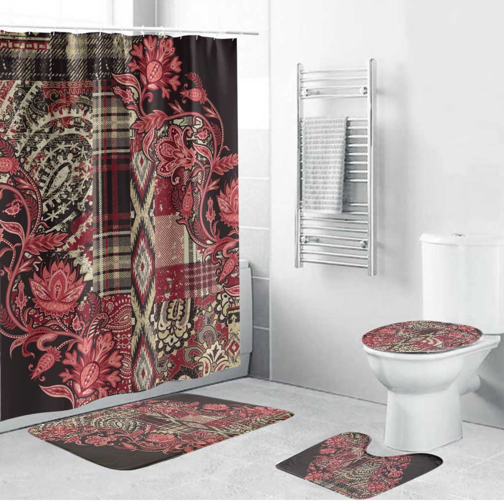 Africa Floral mix Maasai Shuka Bathroom Set Red Moitf