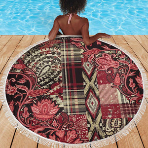 Afro Floral mix Maasai Shuka Beach Blanket Red Moitf