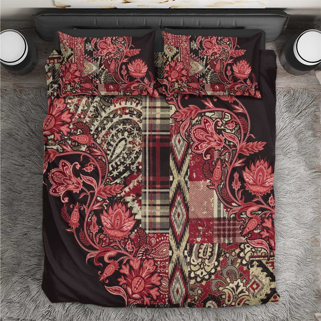 Afro Floral mix Maasai Shuka Bedding Set Red Moitf