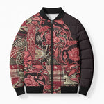Africa Floral mix Maasai Shuka Bomber Puffer Jacket Red Moitf