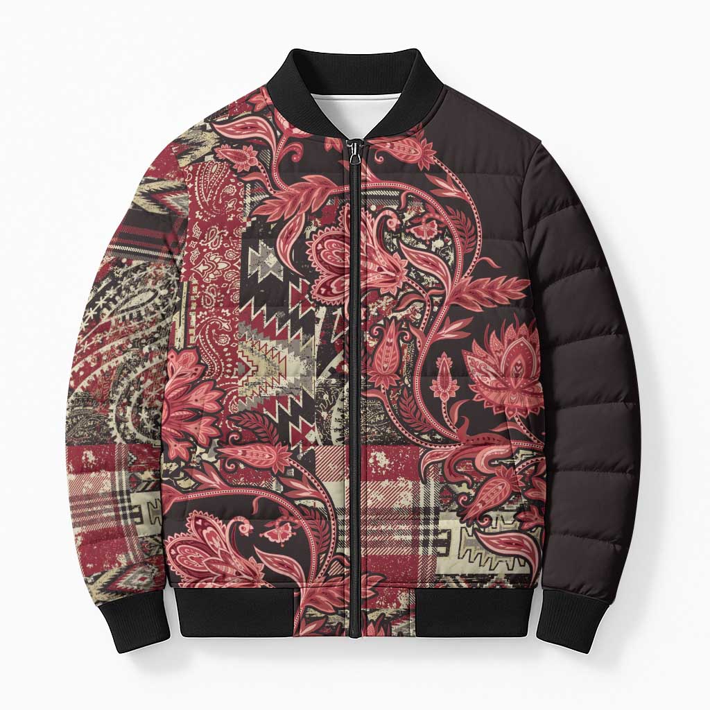 Africa Floral mix Maasai Shuka Bomber Puffer Jacket Red Moitf