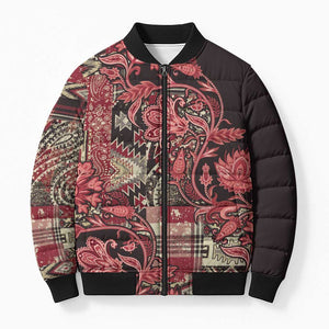 Africa Floral mix Maasai Shuka Bomber Puffer Jacket Red Moitf