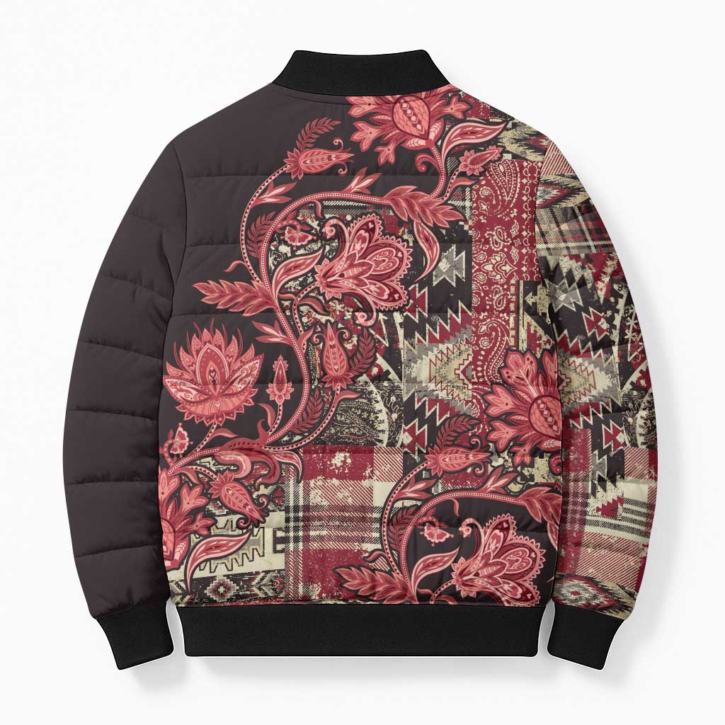 Africa Floral mix Maasai Shuka Bomber Puffer Jacket Red Moitf