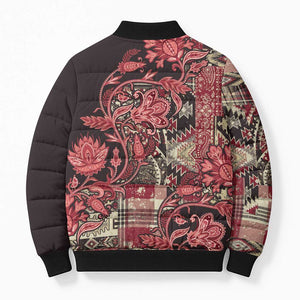 Africa Floral mix Maasai Shuka Bomber Puffer Jacket Red Moitf