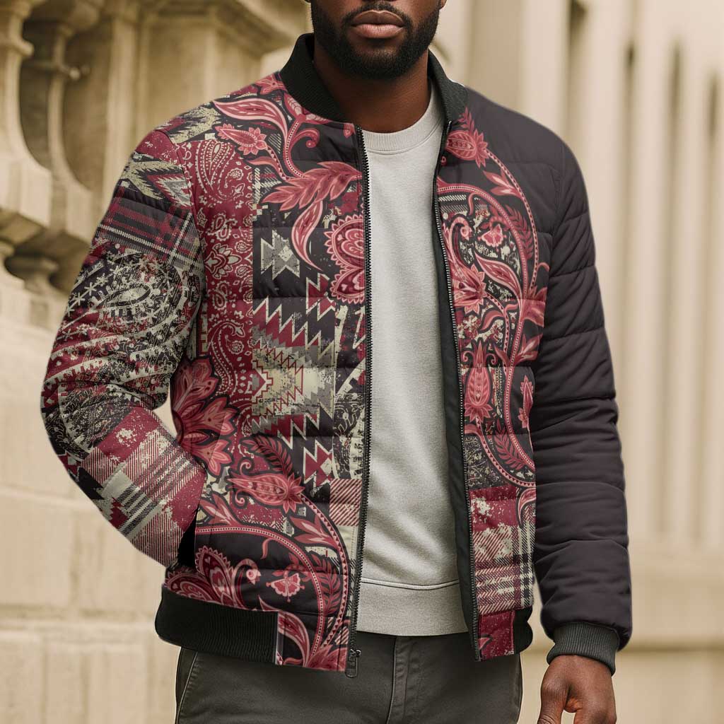 Africa Floral mix Maasai Shuka Bomber Puffer Jacket Red Moitf