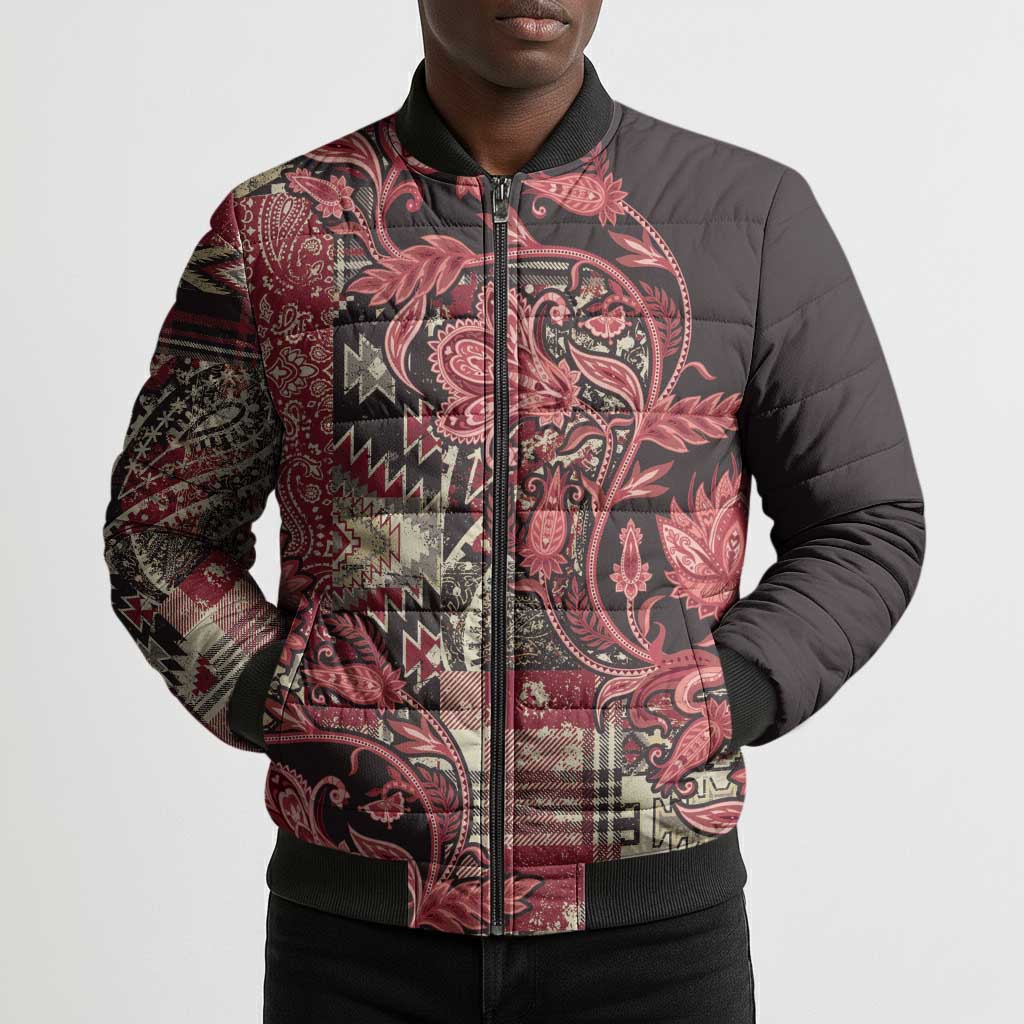 Africa Floral mix Maasai Shuka Bomber Puffer Jacket Red Moitf