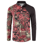 Africa Floral mix Maasai Shuka Button Sweatshirt Red Moitf