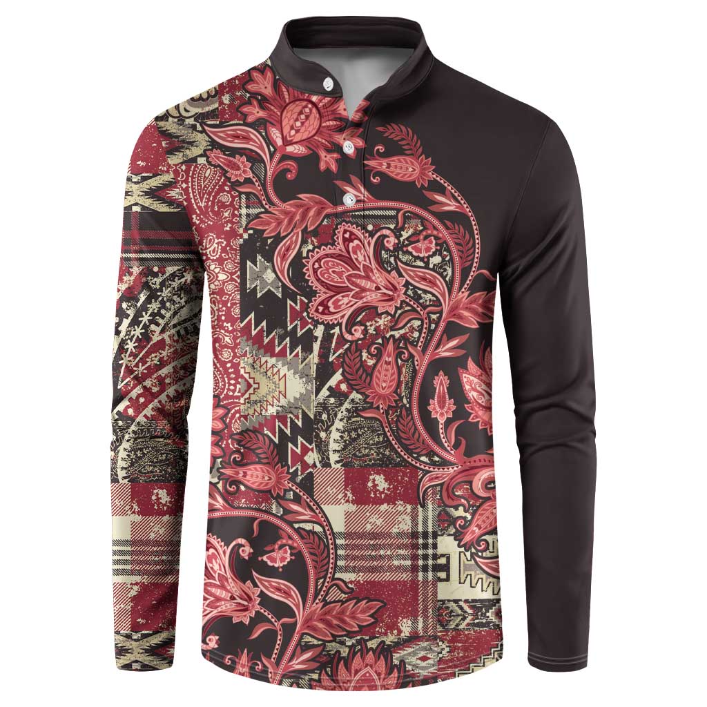 Africa Floral mix Maasai Shuka Button Sweatshirt Red Moitf