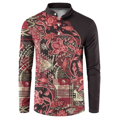 Africa Floral mix Maasai Shuka Button Sweatshirt Red Moitf
