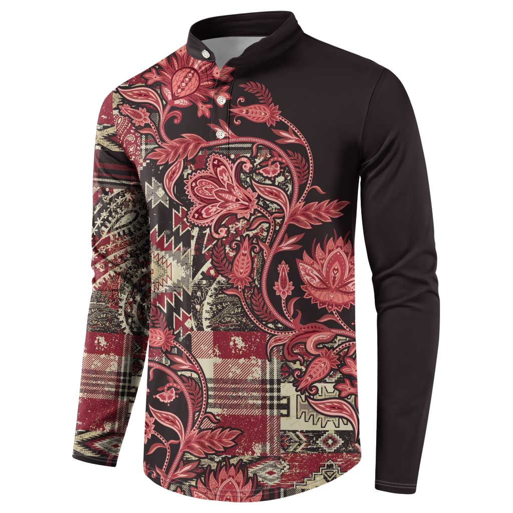 Africa Floral mix Maasai Shuka Button Sweatshirt Red Moitf