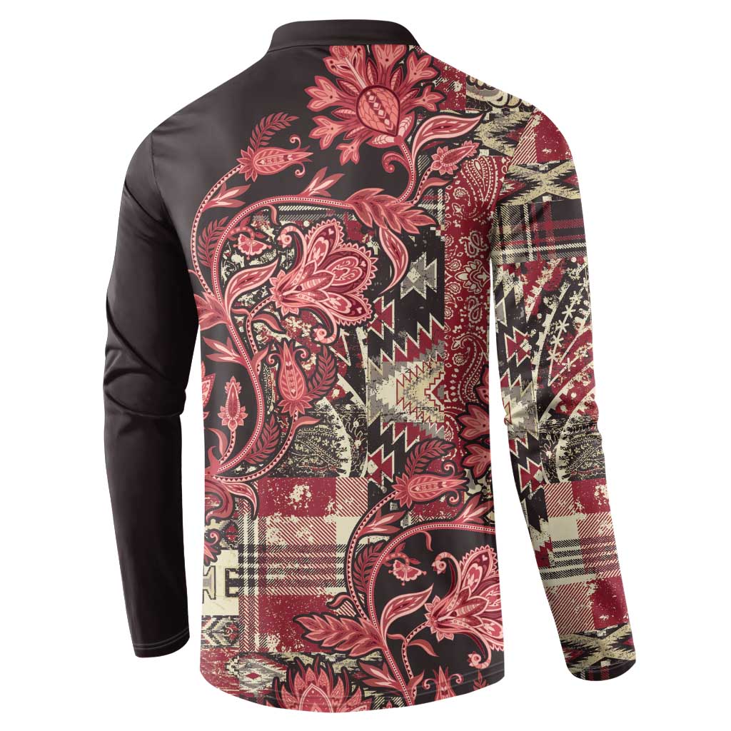Africa Floral mix Maasai Shuka Button Sweatshirt Red Moitf