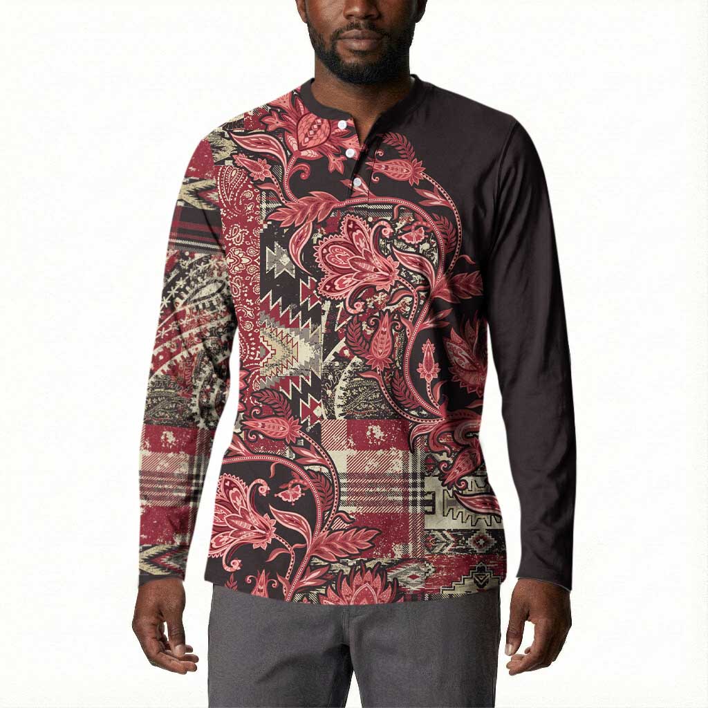 Africa Floral mix Maasai Shuka Button Sweatshirt Red Moitf