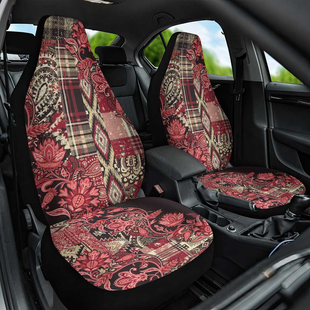 Afro Floral mix Maasai Shuka Car Seat Cover Red Moitf