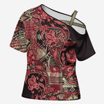 Africa Floral mix Maasai Shuka Cross Shoulder Shirt Red Moitf