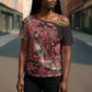 Africa Floral mix Maasai Shuka Cross Shoulder Shirt Red Moitf