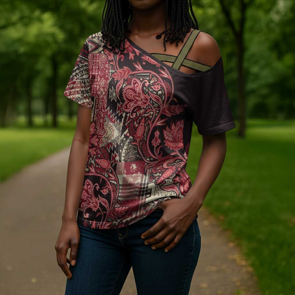 Africa Floral mix Maasai Shuka Cross Shoulder Shirt Red Moitf