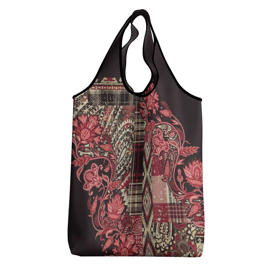 Afro Floral mix Maasai Shuka Grocery Bag Red Moitf