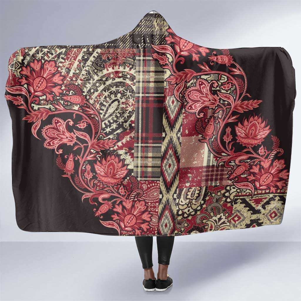 Afro Floral mix Maasai Shuka Hooded Blanket Red Moitf