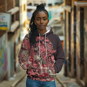 Afro Floral mix Maasai Shuka Hoodie Red Moitf