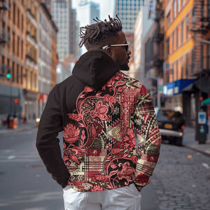 Afro Floral mix Maasai Shuka Hoodie Red Moitf