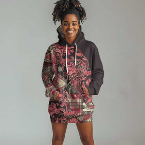 Afro Floral mix Maasai Shuka Hoodie Dress Red Moitf