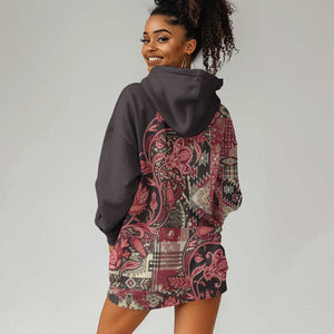 Afro Floral mix Maasai Shuka Hoodie Dress Red Moitf