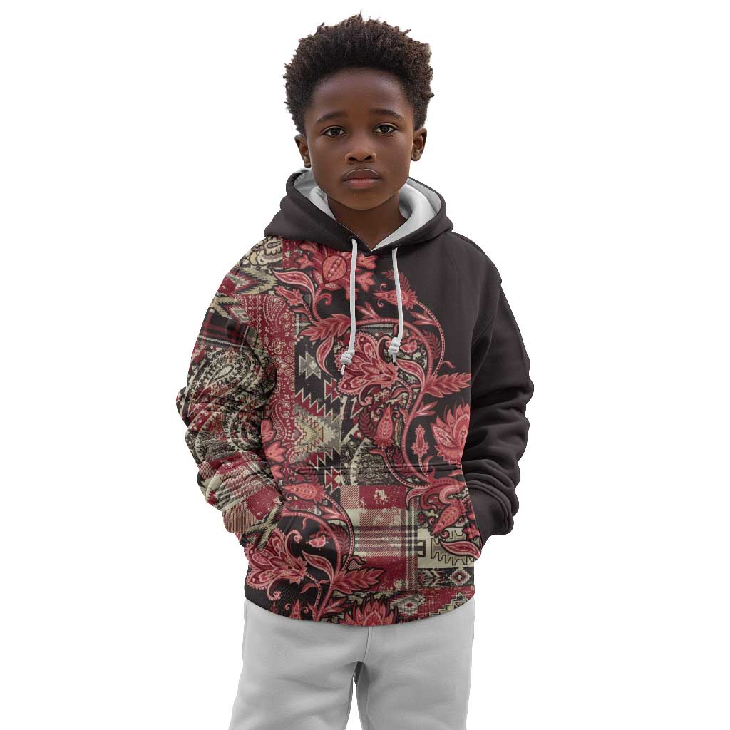 Afro Floral mix Maasai Shuka Kid Hoodie Red Moitf