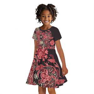 Afro Floral mix Maasai Shuka Kid Short Sleeve Dress Red Moitf