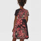 Afro Floral mix Maasai Shuka Kid Short Sleeve Dress Red Moitf