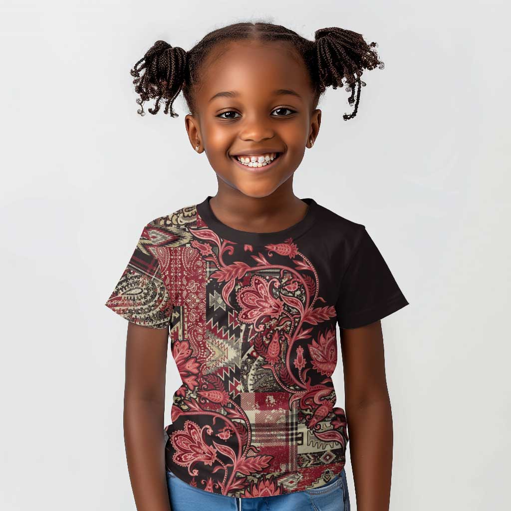 Afro Floral mix Maasai Shuka Kid T shirt Red Moitf