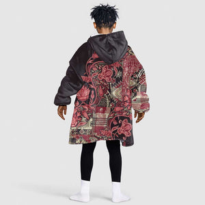 Afro Floral mix Maasai Shuka KId Wearable Blanket Hoodie Red Moitf