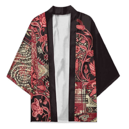 Africa Floral mix Maasai Shuka Kimono Red Moitf