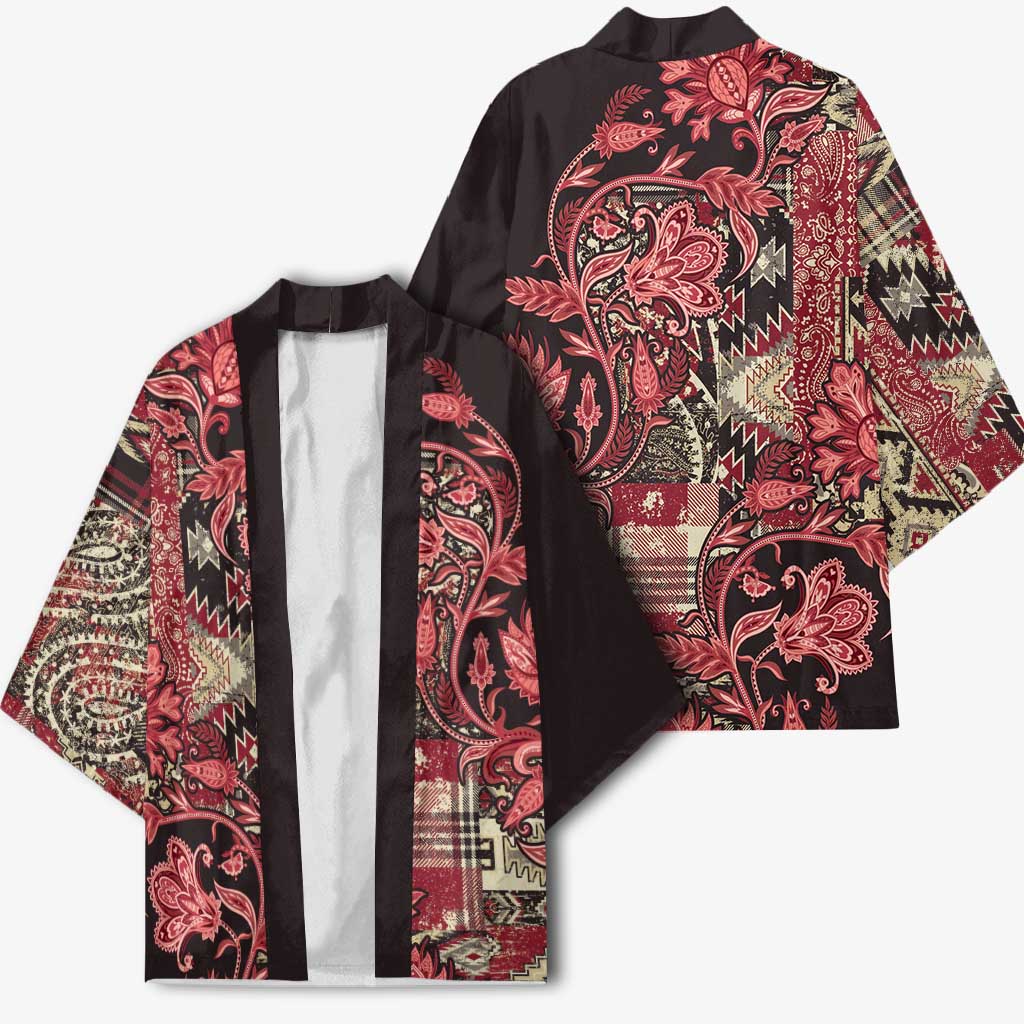 Africa Floral mix Maasai Shuka Kimono Red Moitf