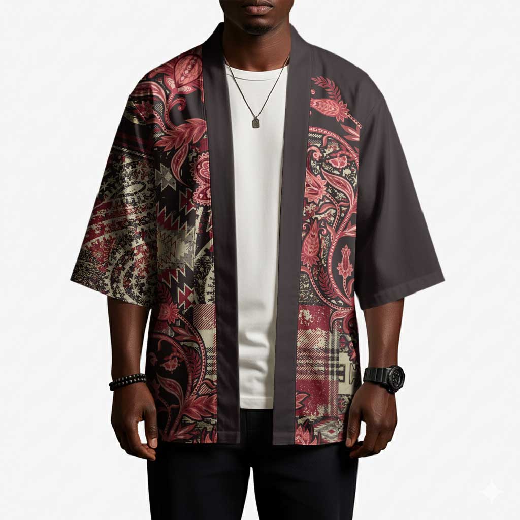 Africa Floral mix Maasai Shuka Kimono Red Moitf
