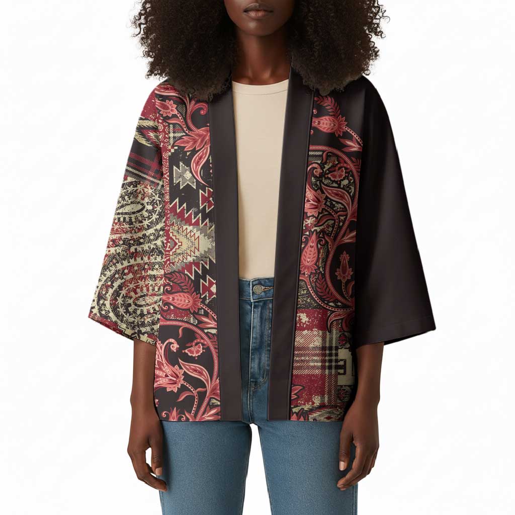Africa Floral mix Maasai Shuka Kimono Red Moitf