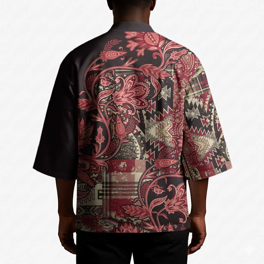 Africa Floral mix Maasai Shuka Kimono Red Moitf