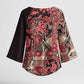 Africa Floral mix Maasai Shuka Kimono Sleeve Blouse Red Moitf