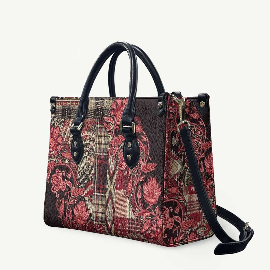 Africa Floral mix Maasai Shuka Leather Bag Red Moitf